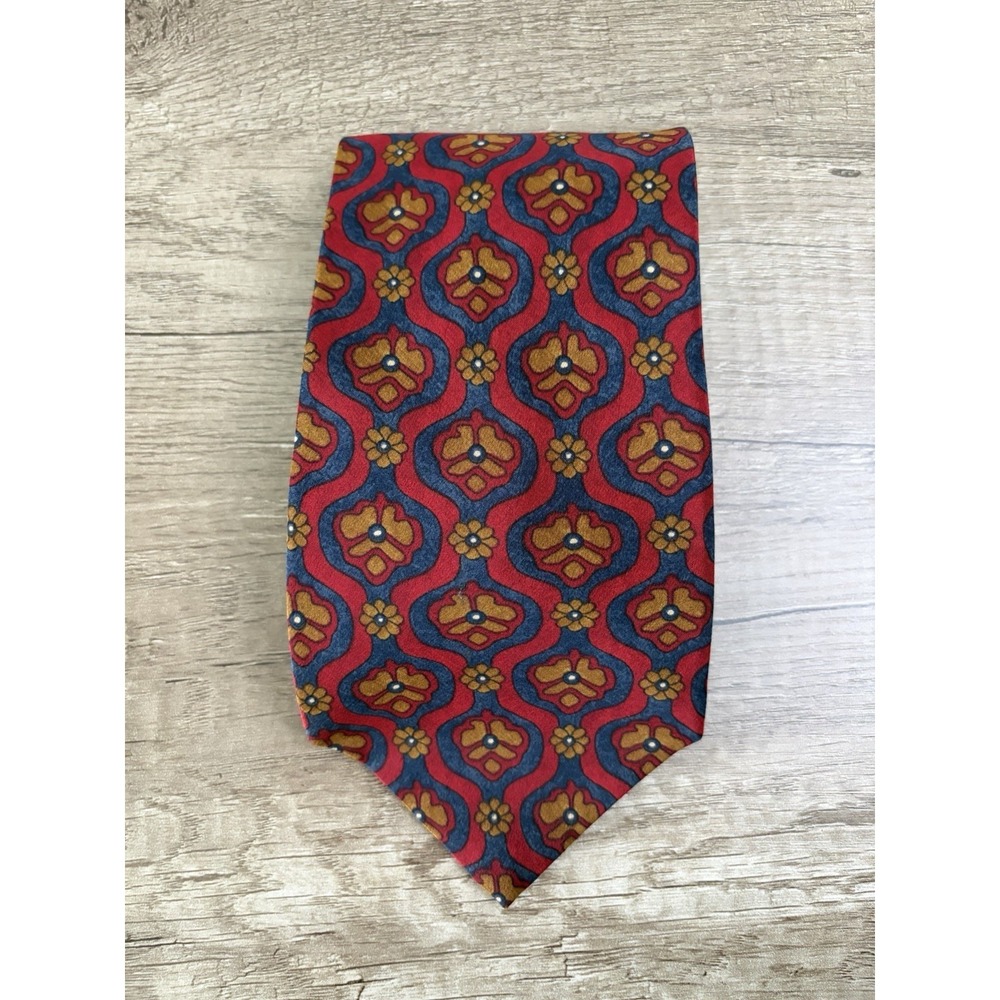 VTG 90s Woodward Hand Made Silk Exotic Floral Tie 60 Red Blue Costa Rica Made